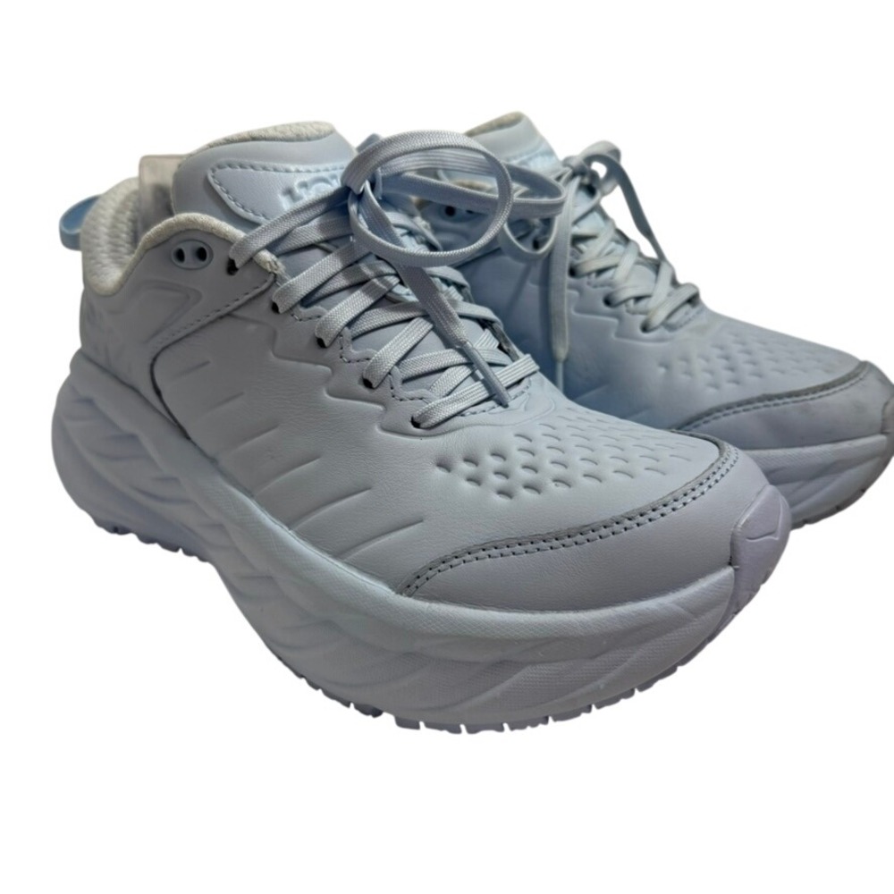 Hoka Bondi SR Light Blue Leather Slip Resistant Walking Shoes Womens 1129350